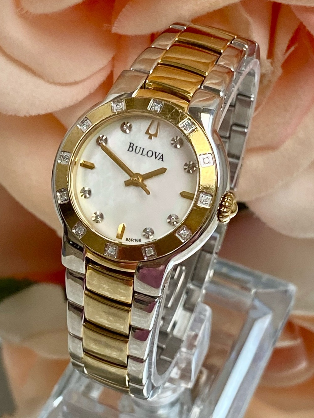 Bulova Diamond Accented Bezel & Dial Two-Tone Stainless Steel Ladies Watch